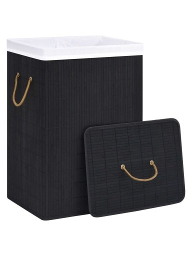 Laundry basket with 2 compartments, black, bamboo, 72 L