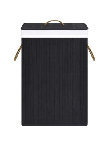 Laundry basket with 2 compartments, black, bamboo, 72 L
