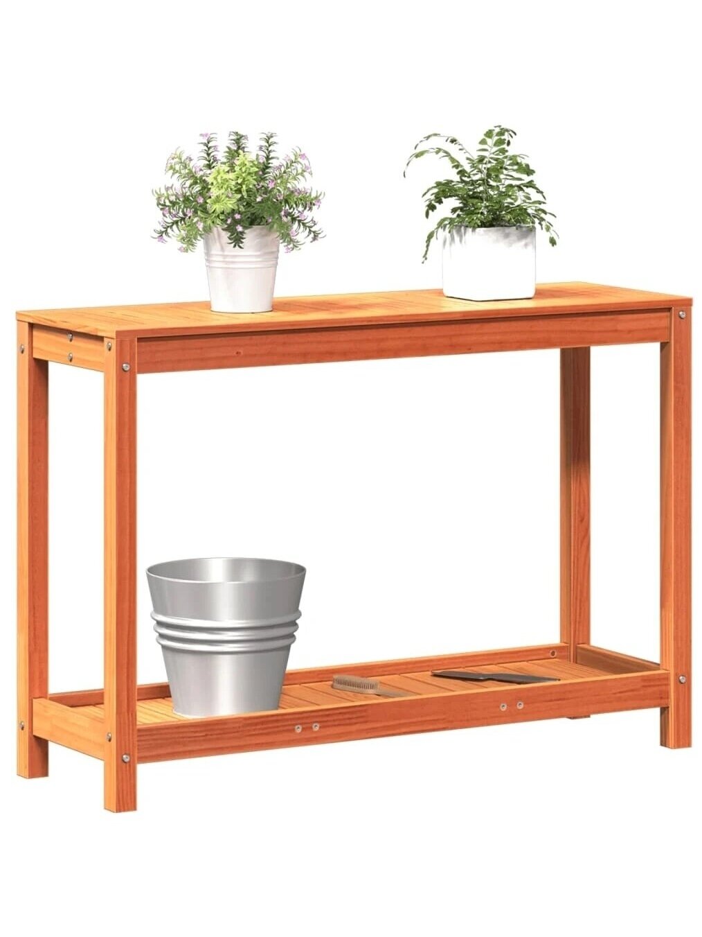 Taimetöölaud riiuliga, vahapruun, 108×35×75 cm, mänd 3