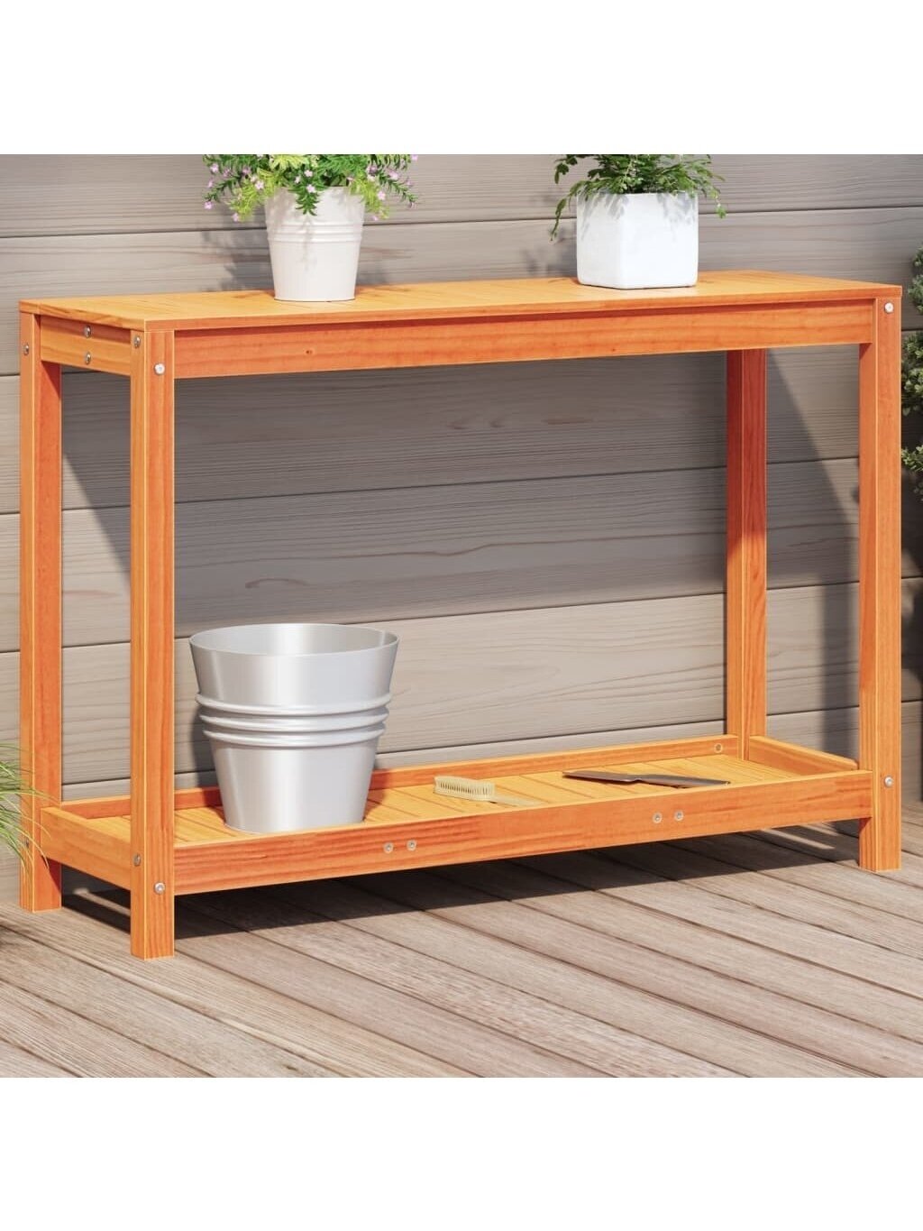 Taimetöölaud riiuliga, vahapruun, 108×35×75 cm, mänd 1