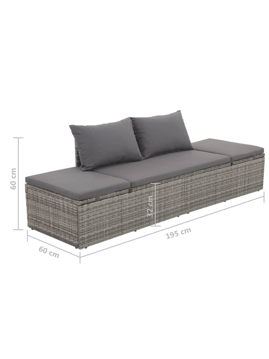 Garden lounger, gray, 195 x 60 cm, poly rattan 4 Garden lounger, gray, 195 x 60 cm, poly rattan 4