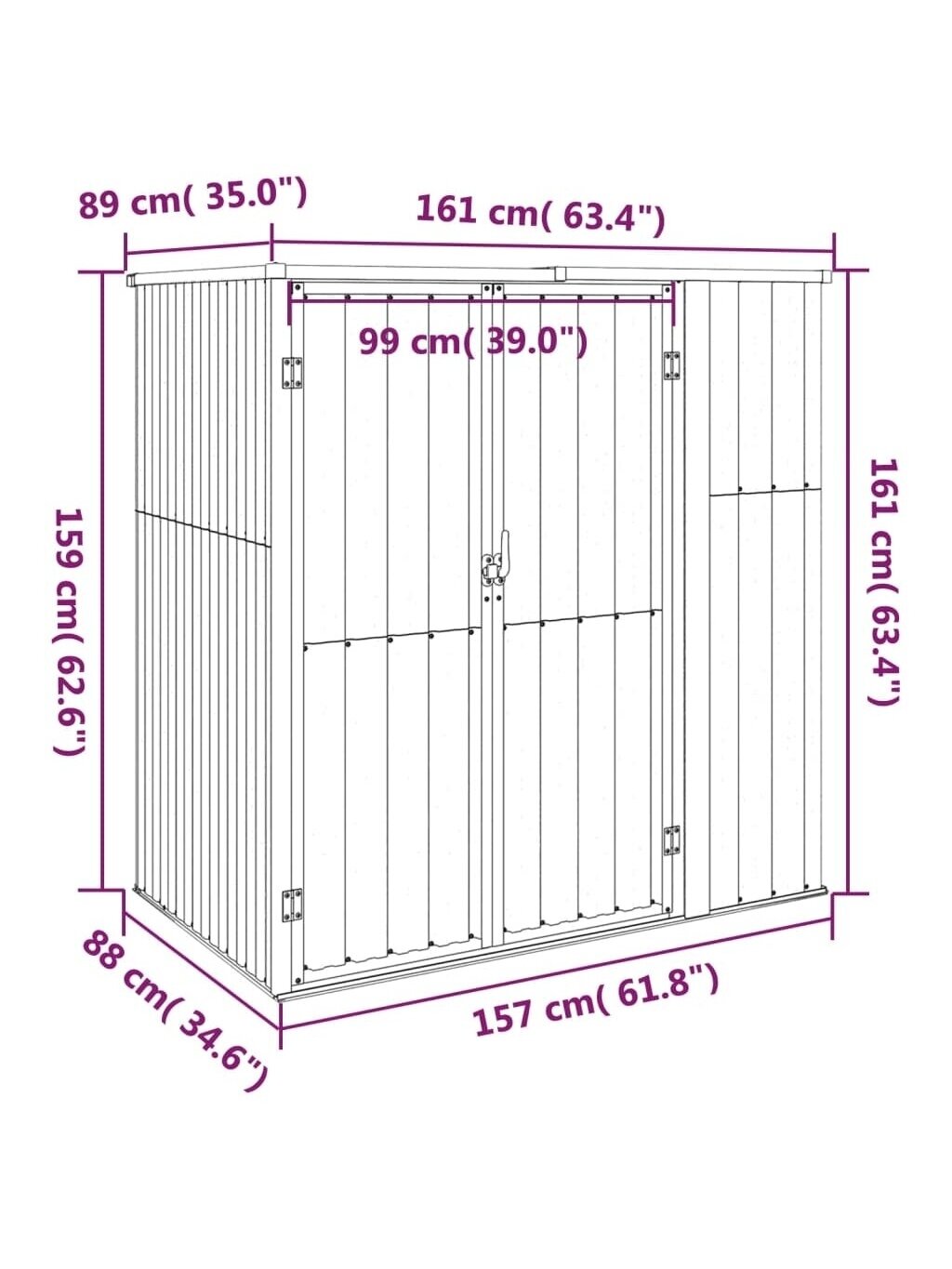 Garden tool shed, brown, 161×89×161 cm, galvanized steel 6