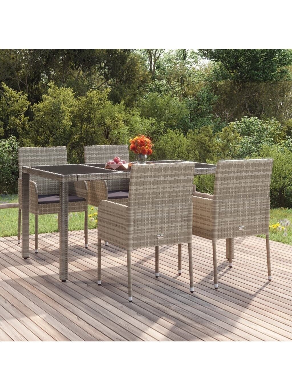 Garden chairs with cushions, 4 pcs, grey, poly rattan Garden chairs with cushions, 4 pcs, grey, poly rattan