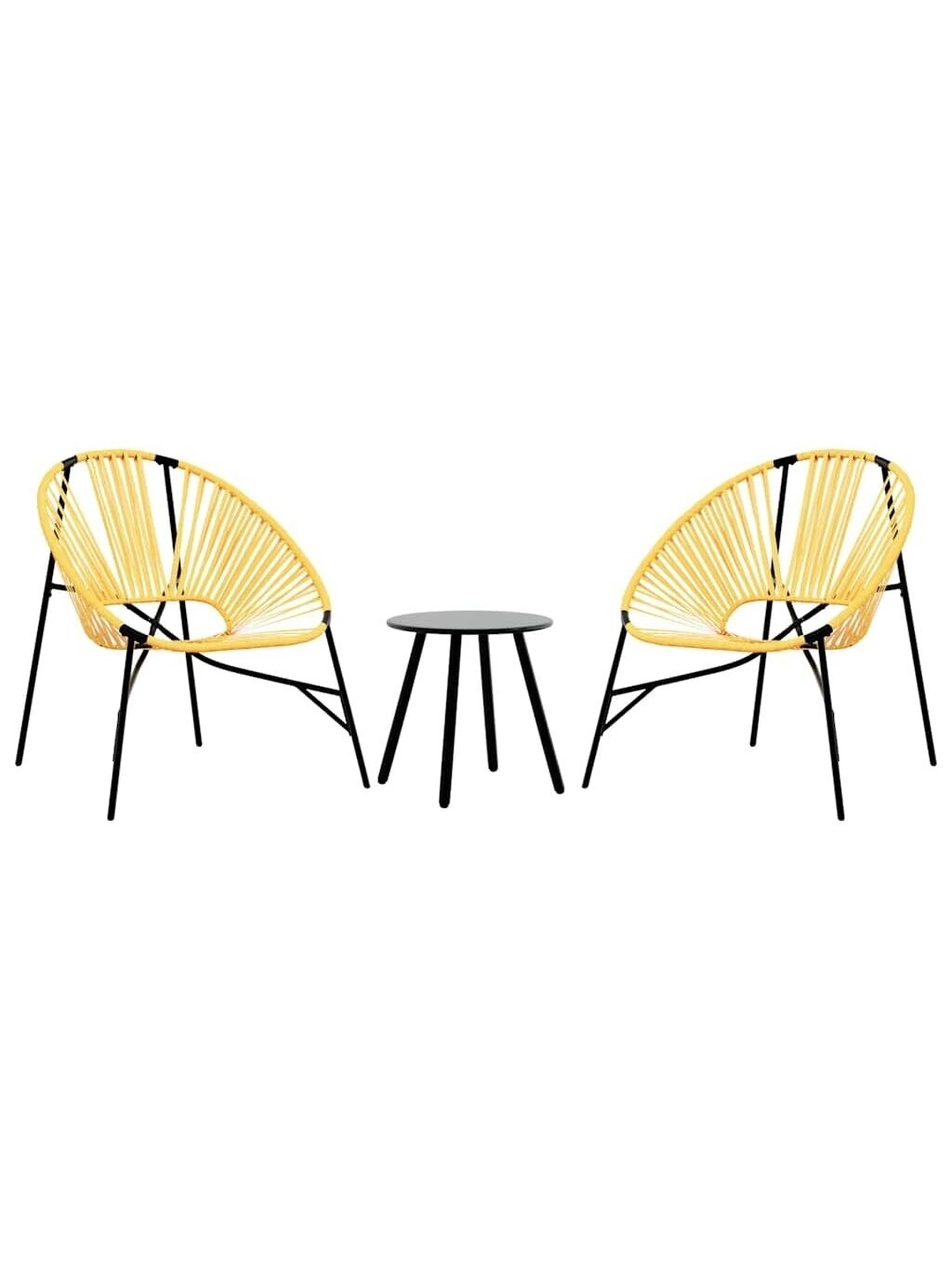 Garden Chair Set 3 pcs Black and Yellow Poly Rattan 1