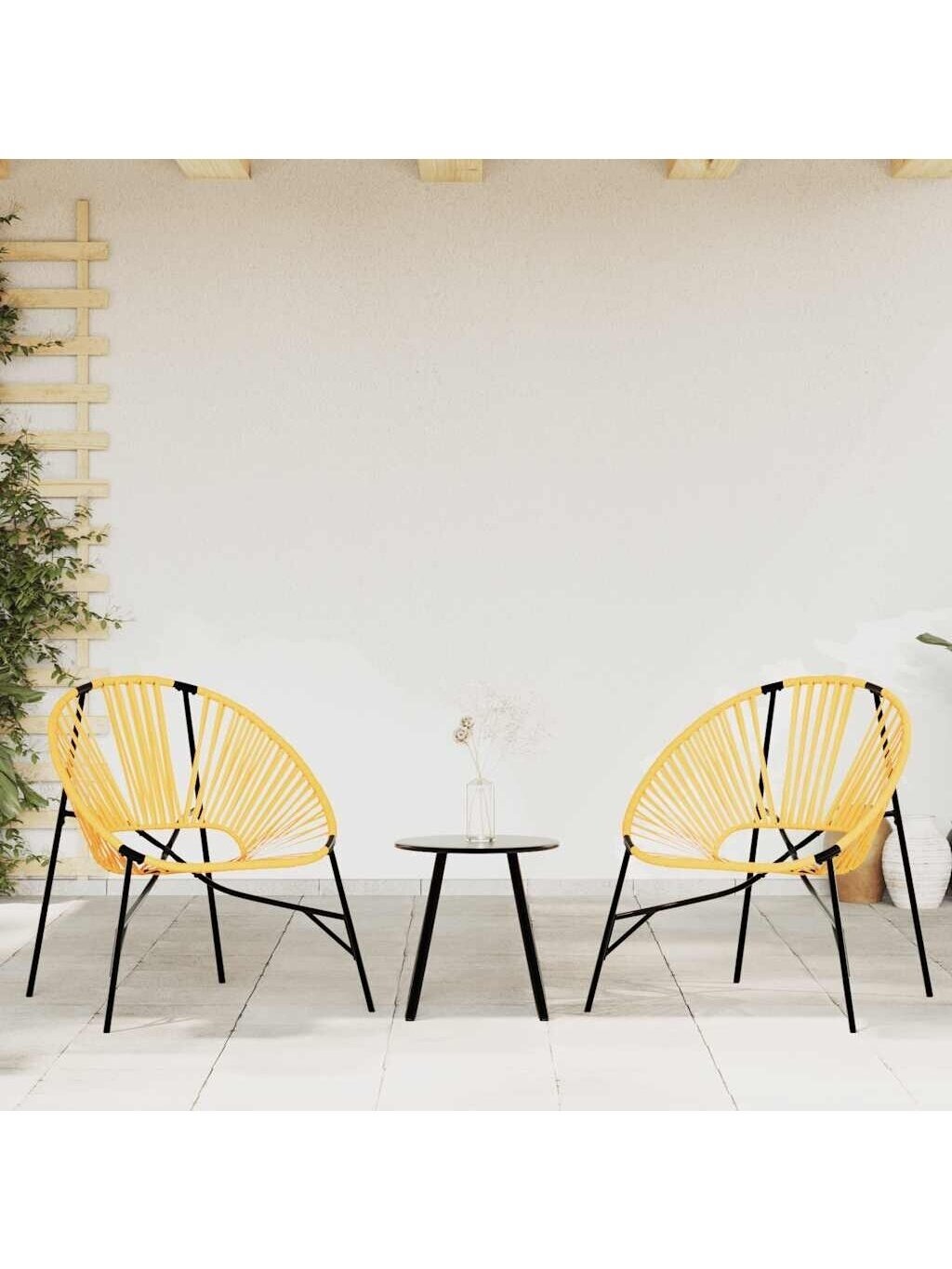 Garden Chair Set 3 pcs Black and Yellow Poly Rattan
