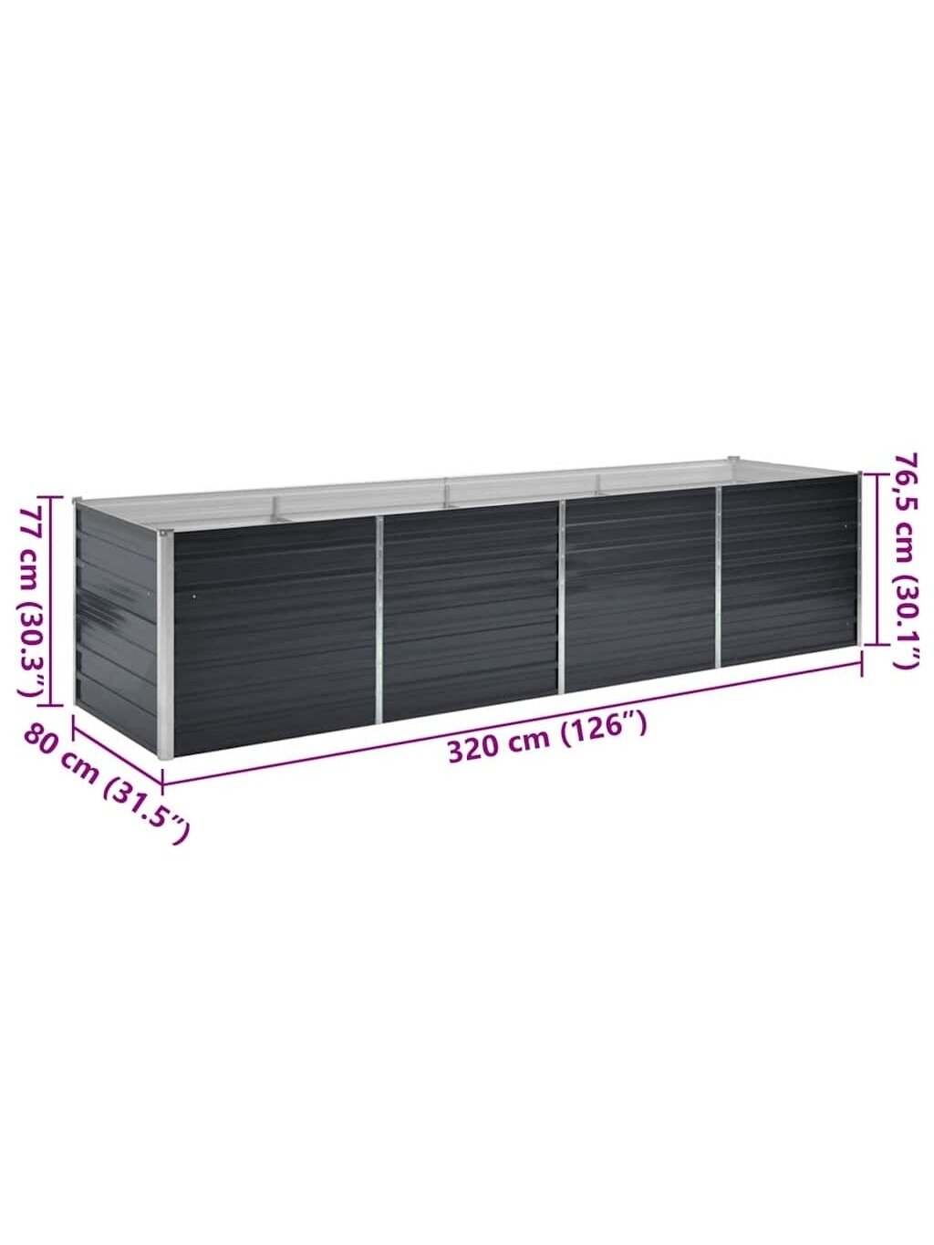 Garden bed, anthracite, 320x80x77 cm, steel, high 7 Garden bed, anthracite, 320x80x77 cm, steel, high 7