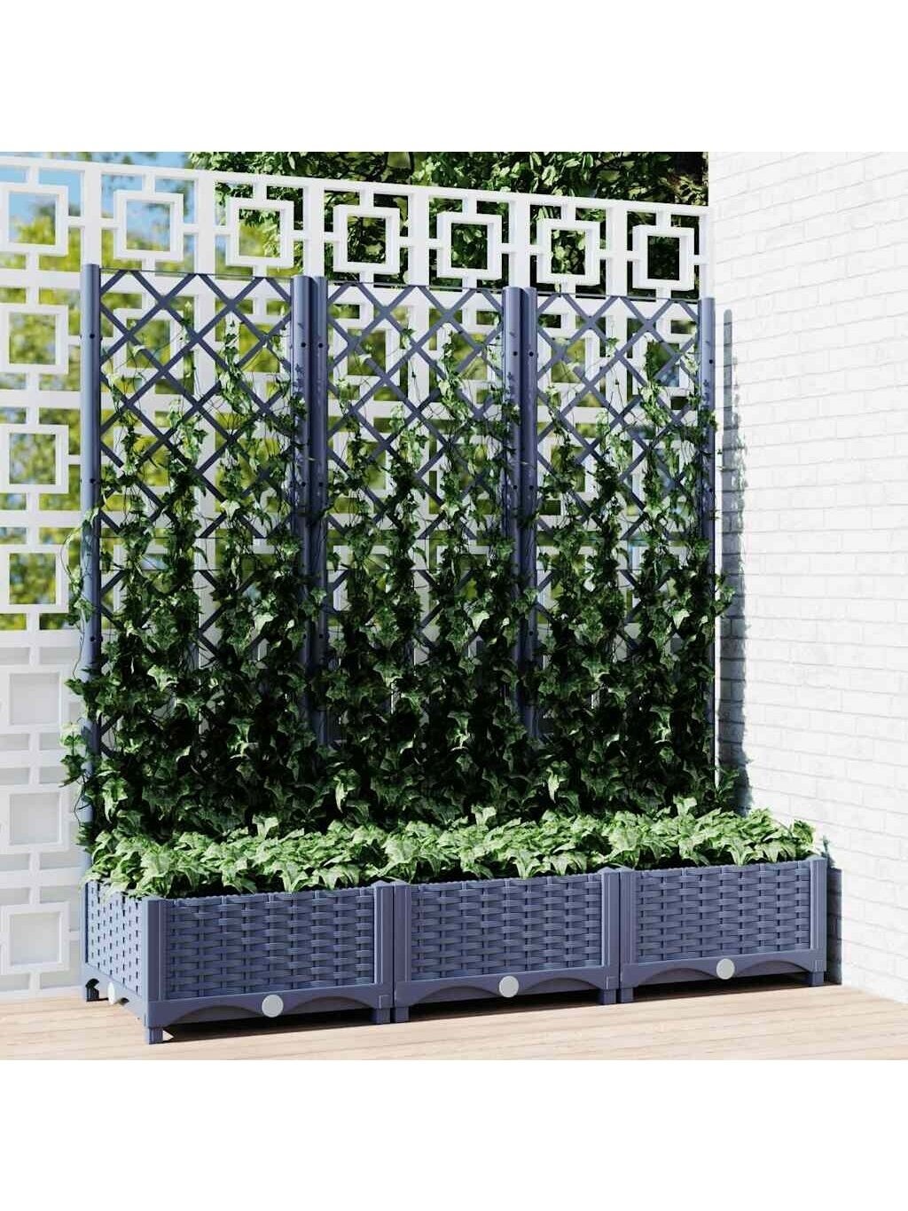 Garden planter with trellis, blue-grey, 120 × 40 × 121.5 cm, PP