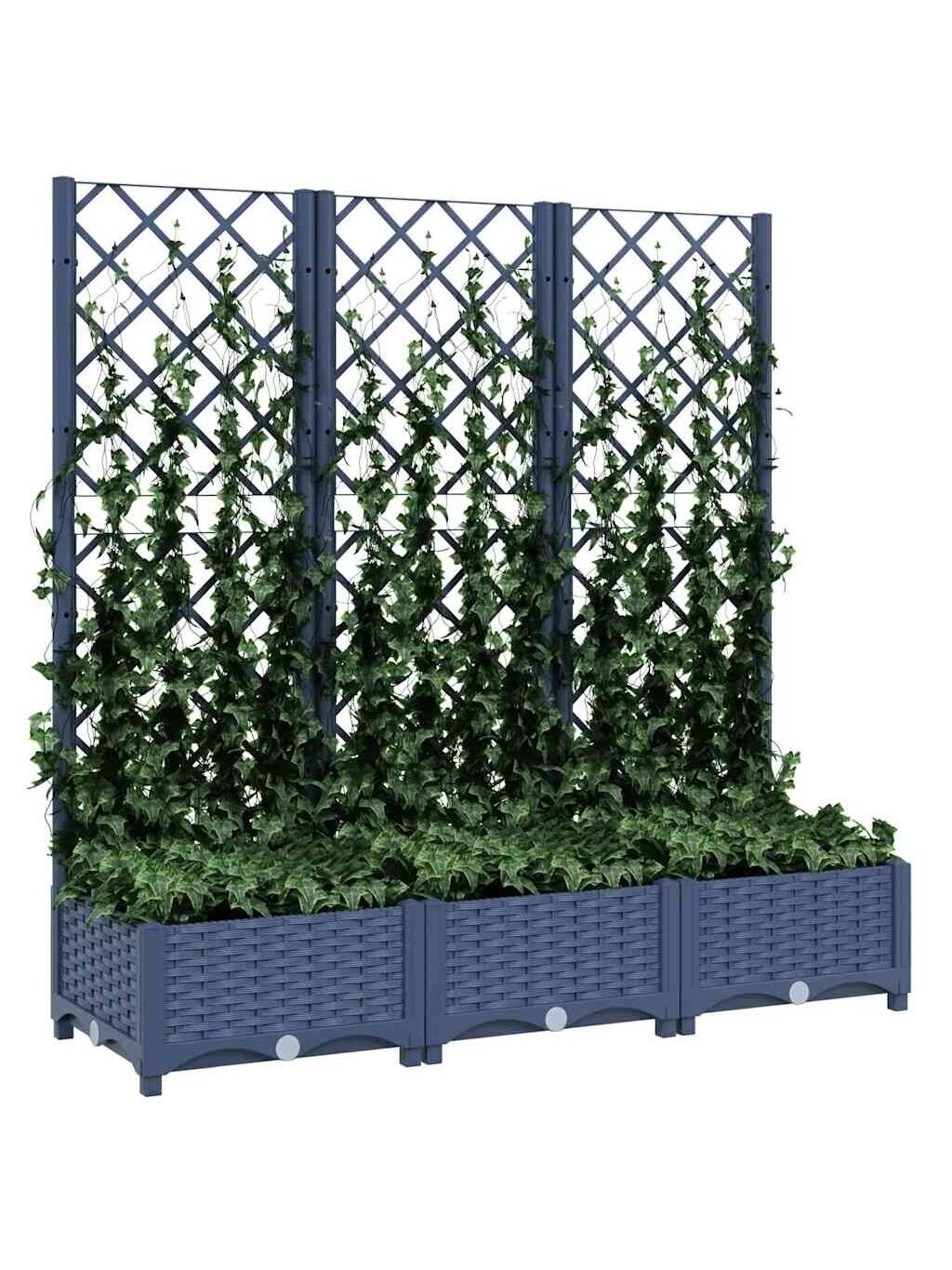 Garden planter with trellis, blue-grey, 120 × 40 × 121.5 cm, PP 2