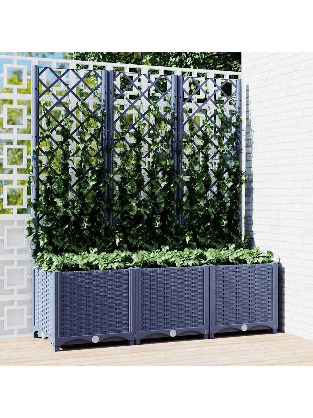 Sodo lovelis su treliažu, mėlynai pilkas, 120x40x136cm, PP