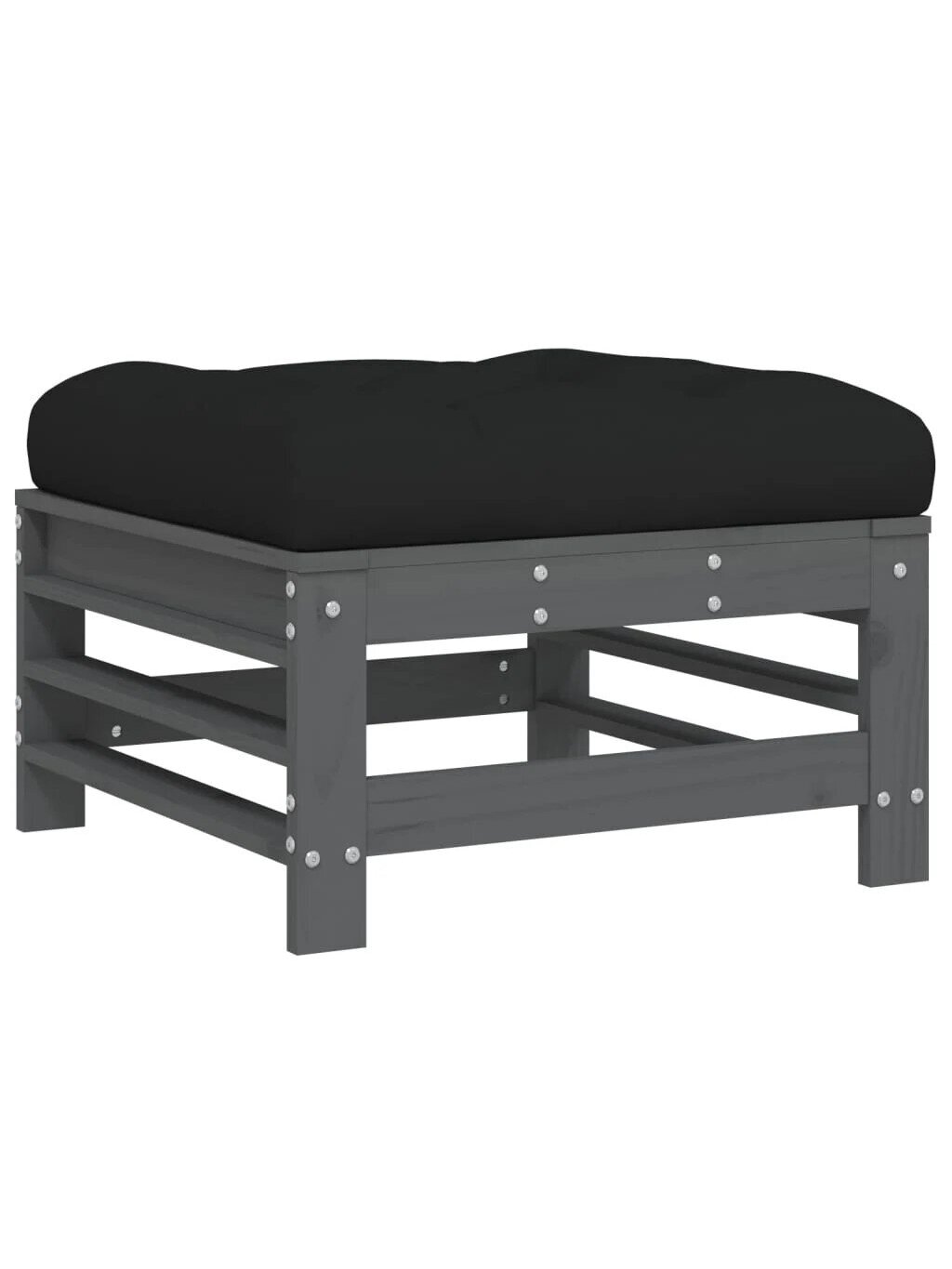 Garden stools with cushions, 2 pcs, gray, pine solid wood 3