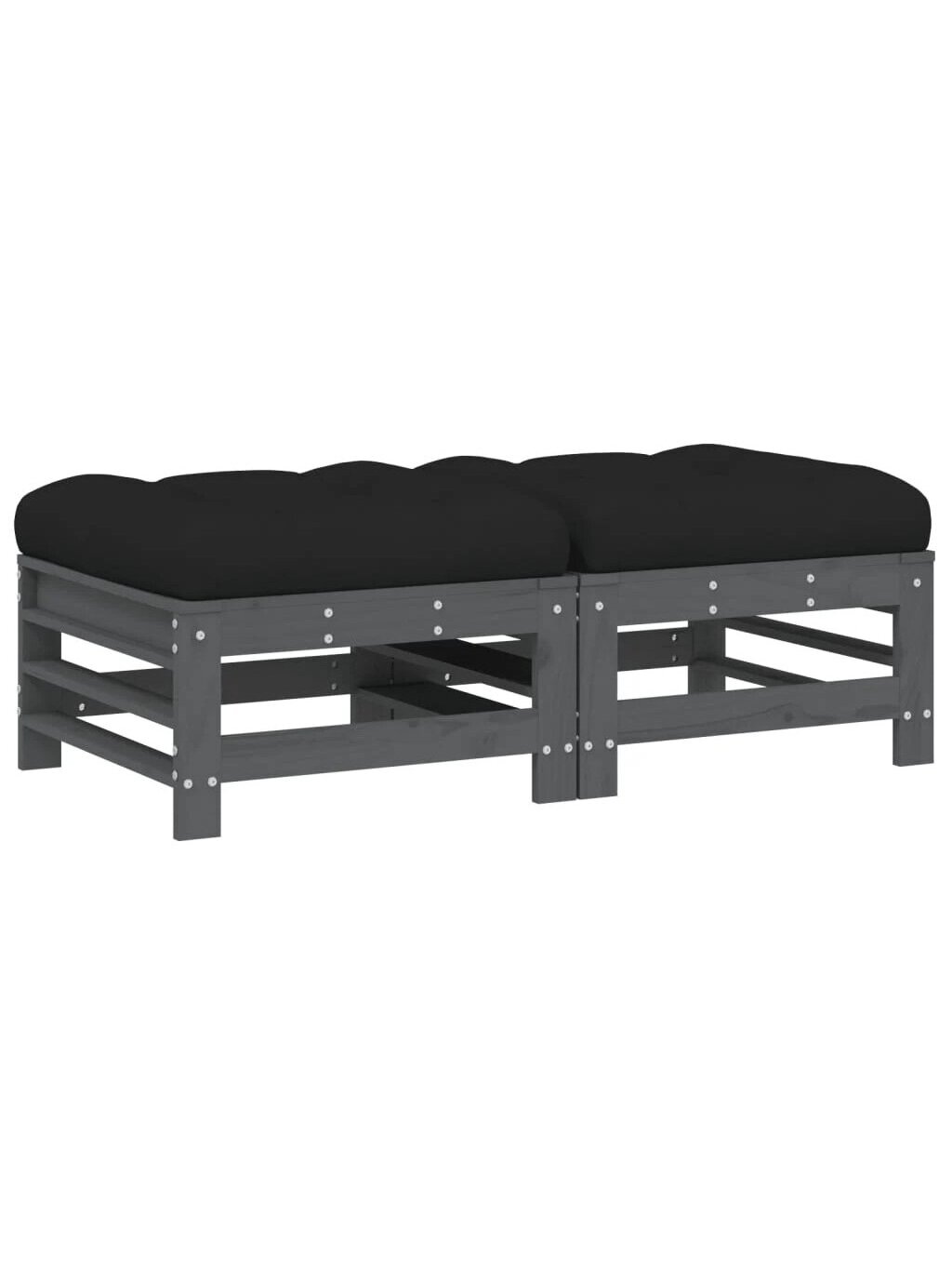Garden stools with cushions, 2 pcs, gray, pine solid wood 1
