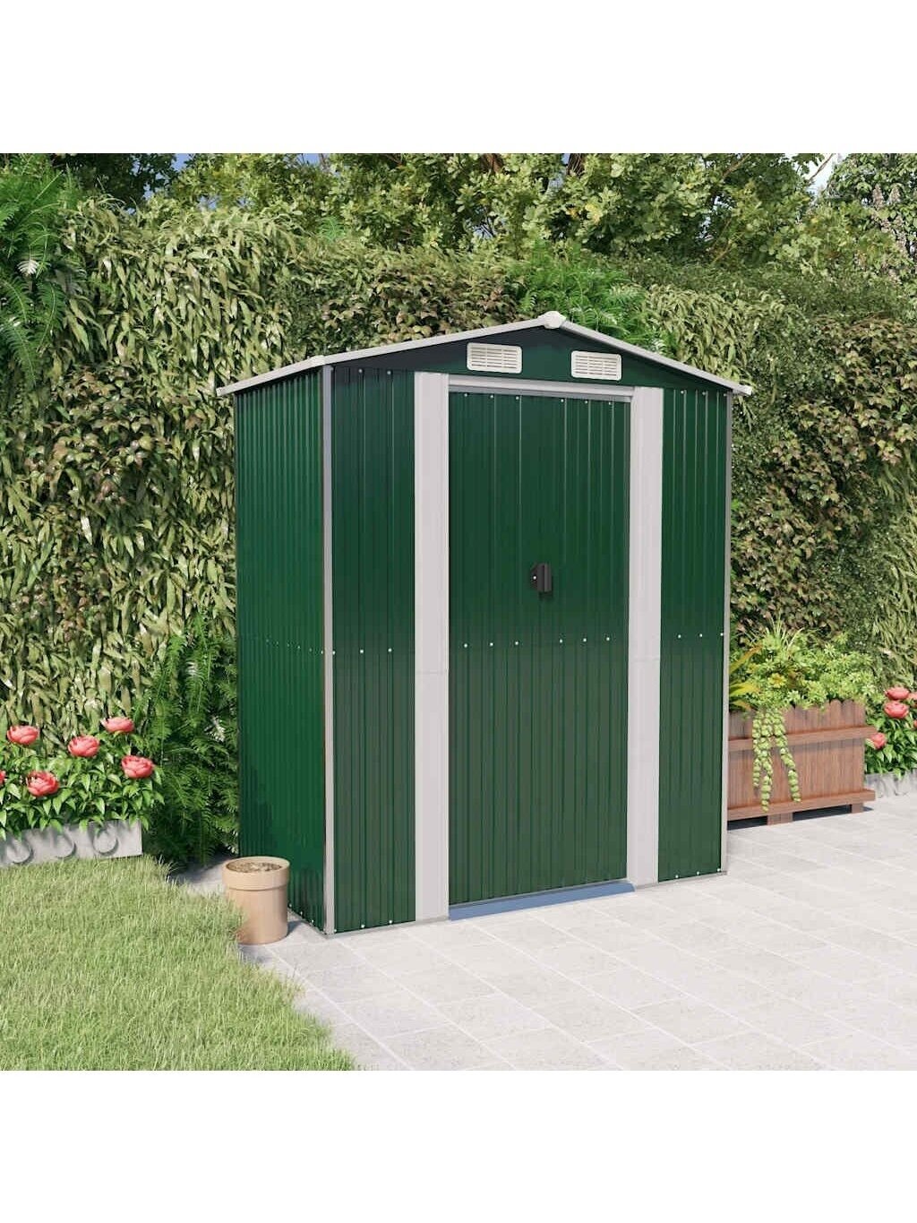 Garden shed, green, 192×108×223 cm, galvanized steel