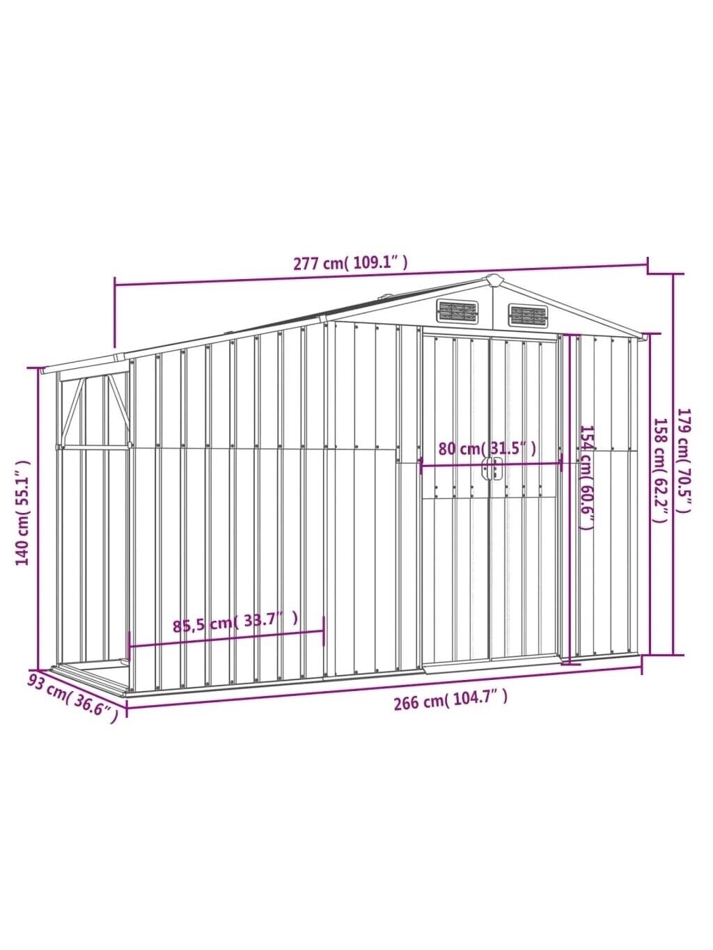 Garden shed, green, 277 × 93 × 179 cm, galvanized steel 7 Garden shed, green, 277 × 93 × 179 cm, galvanized steel 7