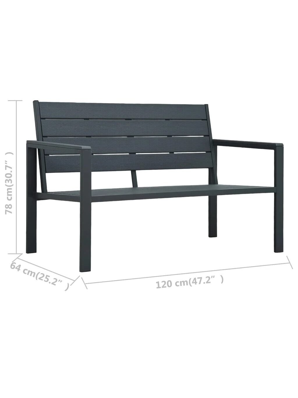 Garden bench, grey colour, 120 cm, HDPE, wood imitation. 5