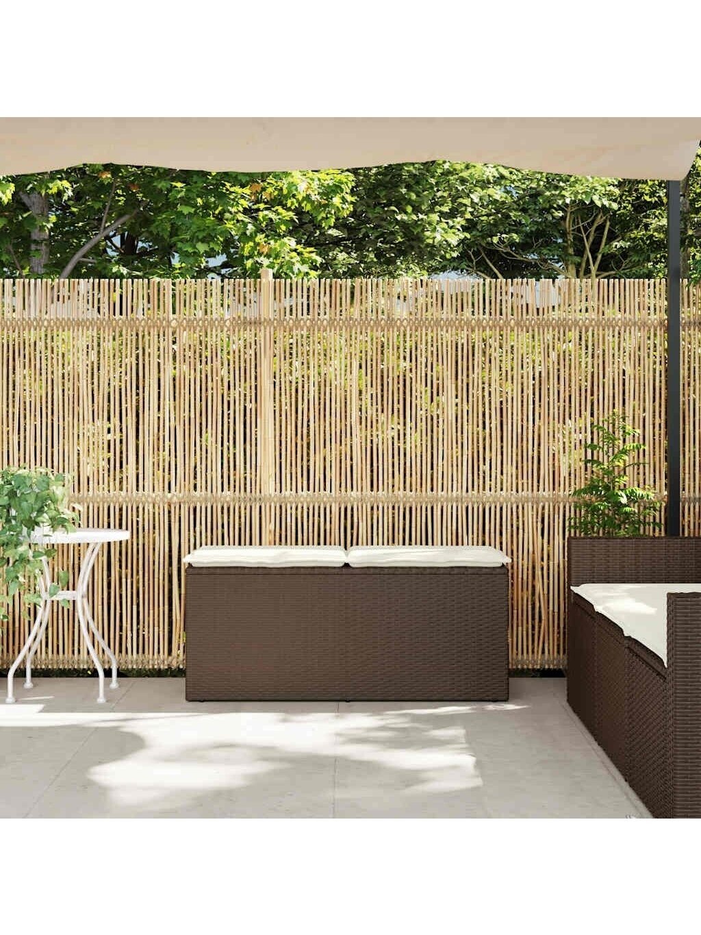 Garden bench with cushion, brown, 110 x 40 x 44 cm, poly rattan 1