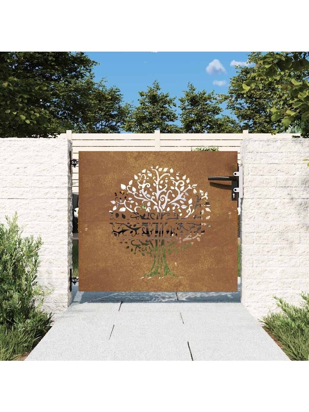 Sodo vartai, 85x100cm, corten plienas, medžio dizaino