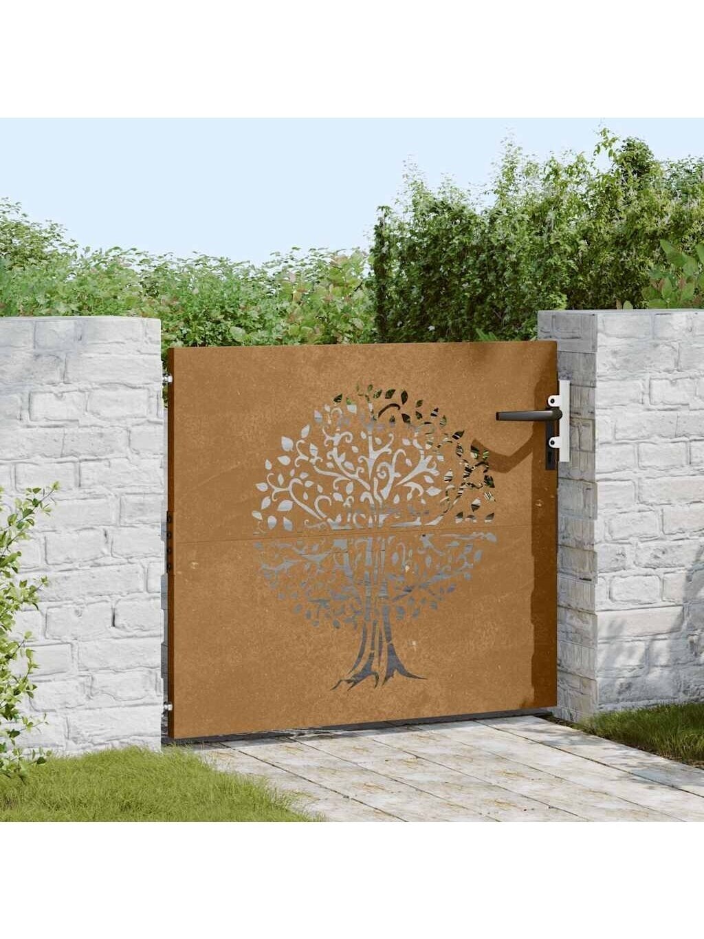 Sodo vartai, 85x100cm, corten plienas, medžio dizaino 1