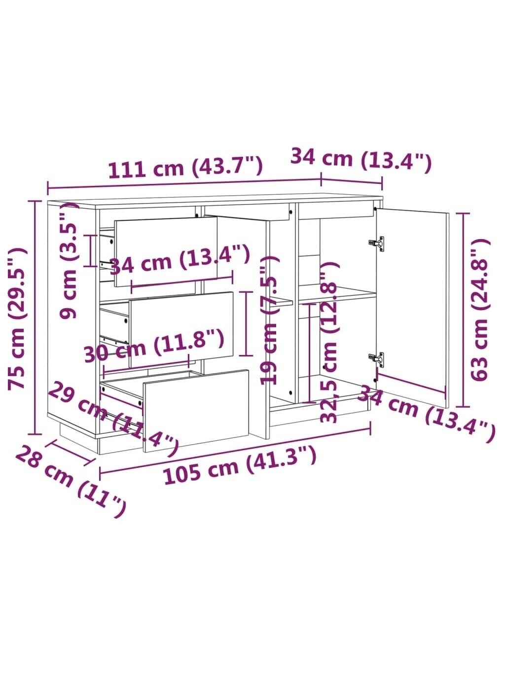 Side cabinet, 111x34x75 cm, solid pine wood 8 Side cabinet, 111x34x75 cm, solid pine wood 8