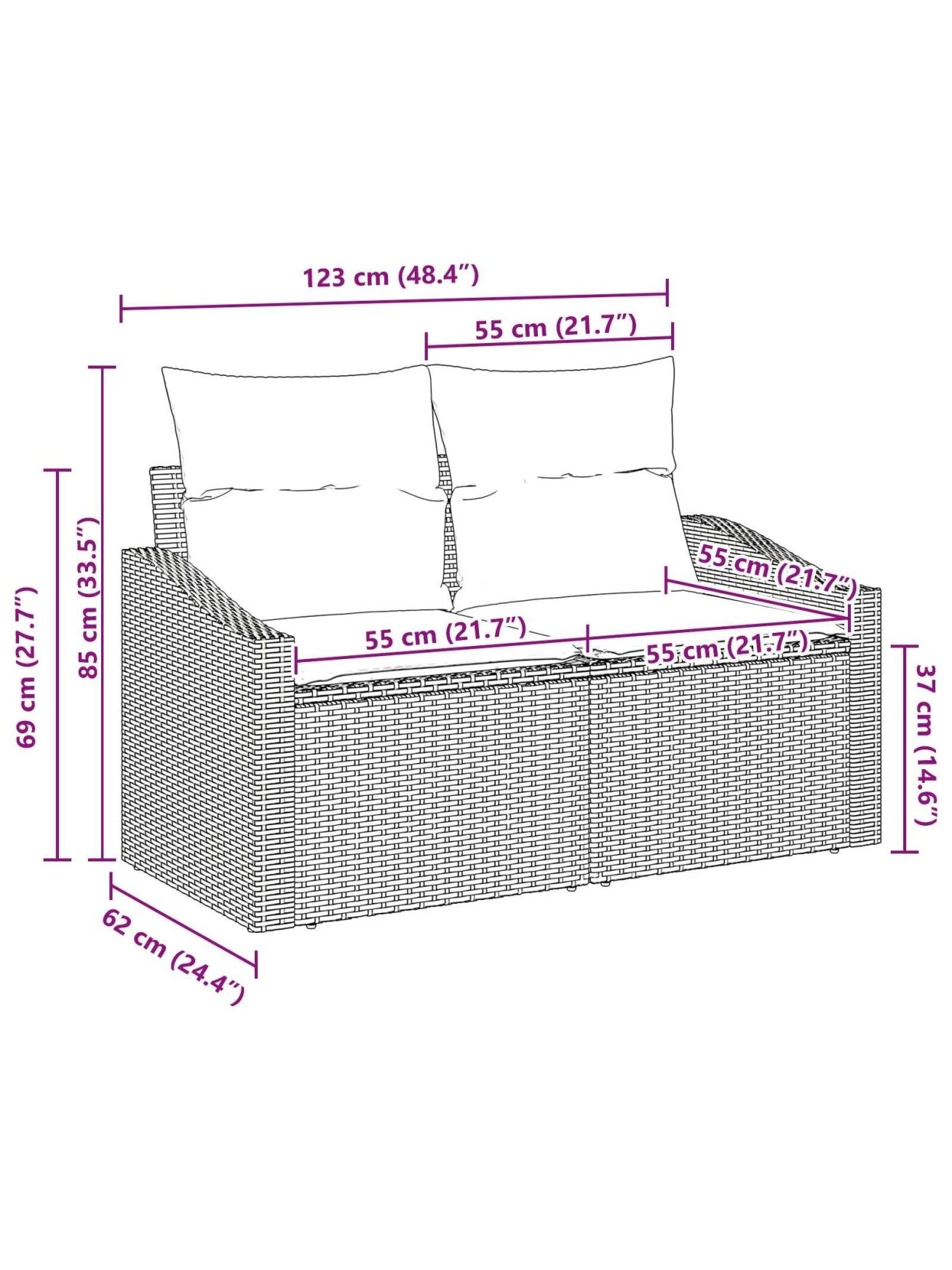 Садовый диван с подушкой, песочный, 123 x 62 x 69 см, PE ротанг 9