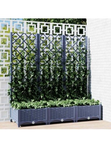 Garden planter with trellis, blue-grey, 120 × 40 × 121.5 cm, PP