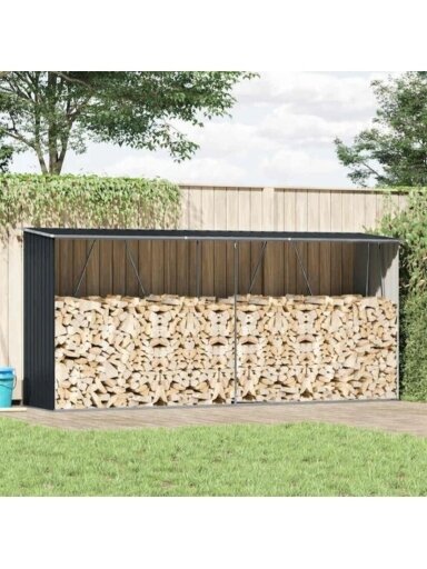 Garden Log Storage Shed, Anthracite, 330 × 84 × 152 cm, Galvanized Steel