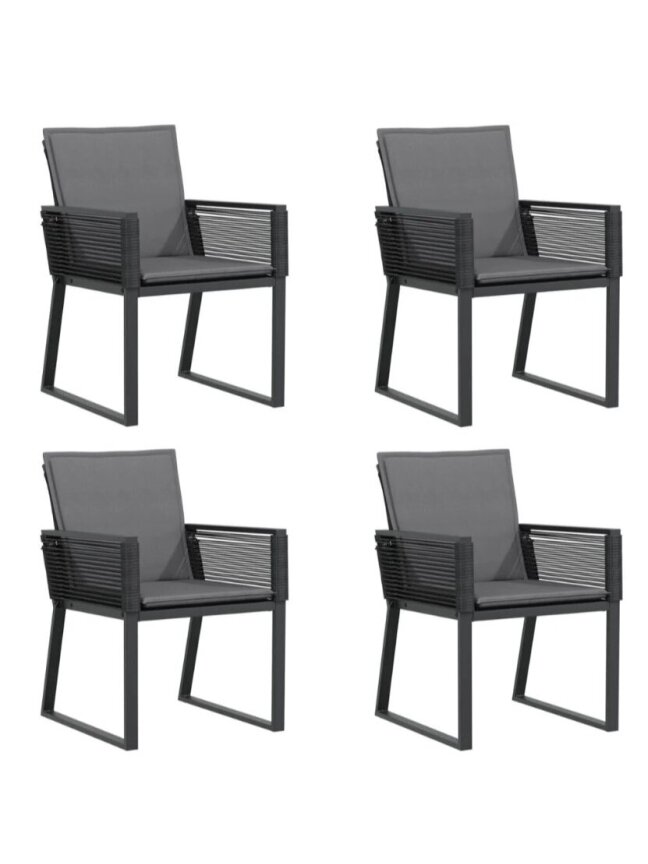 Garden chairs with cushions, 4 pcs, black, poly rattan Garden chairs with cushions, 4 pcs, black, poly rattan