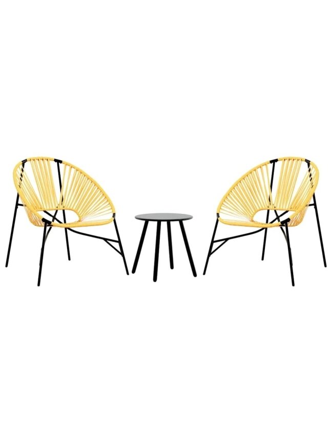 Garden Chair Set 3 pcs Black and Yellow Poly Rattan 1