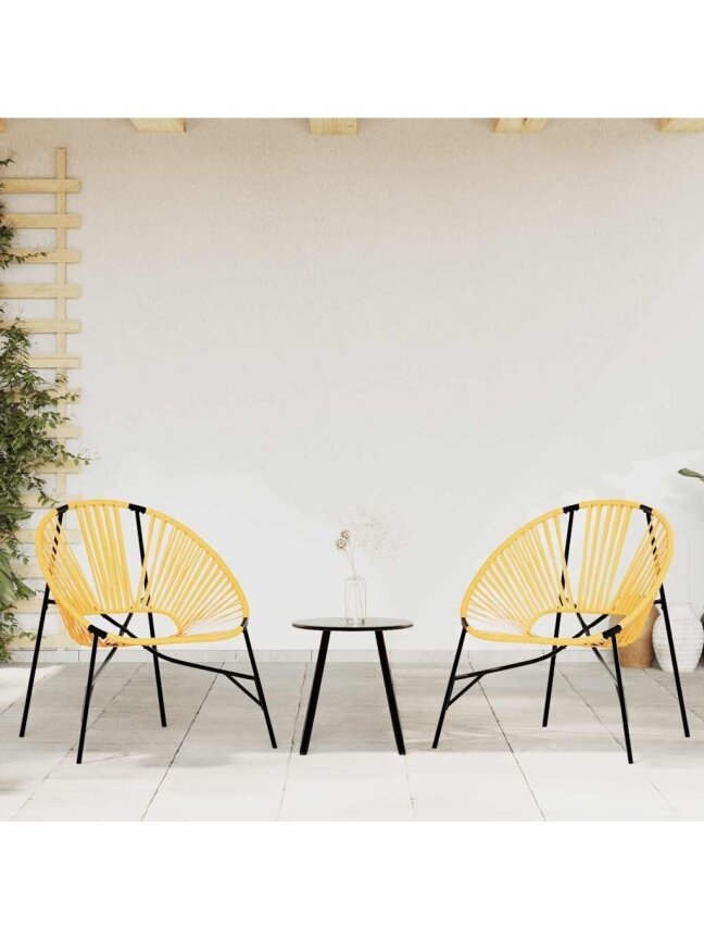 Garden Chair Set 3 pcs Black and Yellow Poly Rattan