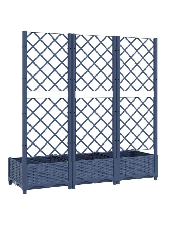 Garden planter with trellis, blue-grey, 120 × 40 × 121.5 cm, PP 4