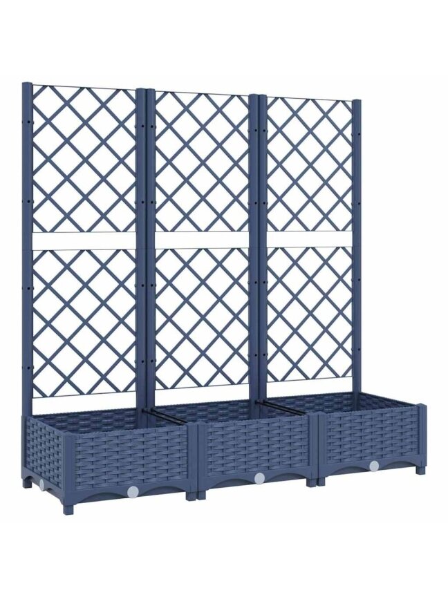 Garden planter with trellis, blue-grey, 120 × 40 × 121.5 cm, PP 1