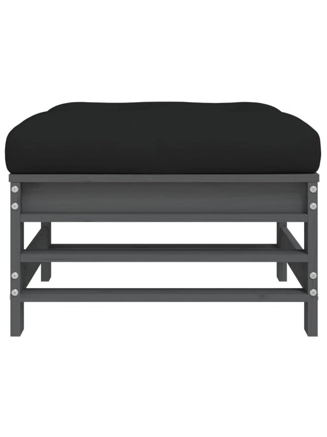 Garden stools with cushions, 2 pcs, gray, pine solid wood 2