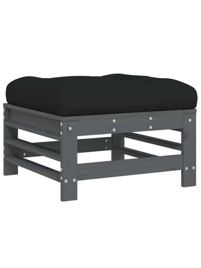Garden stools with cushions, 2 pcs, gray, pine solid wood 3