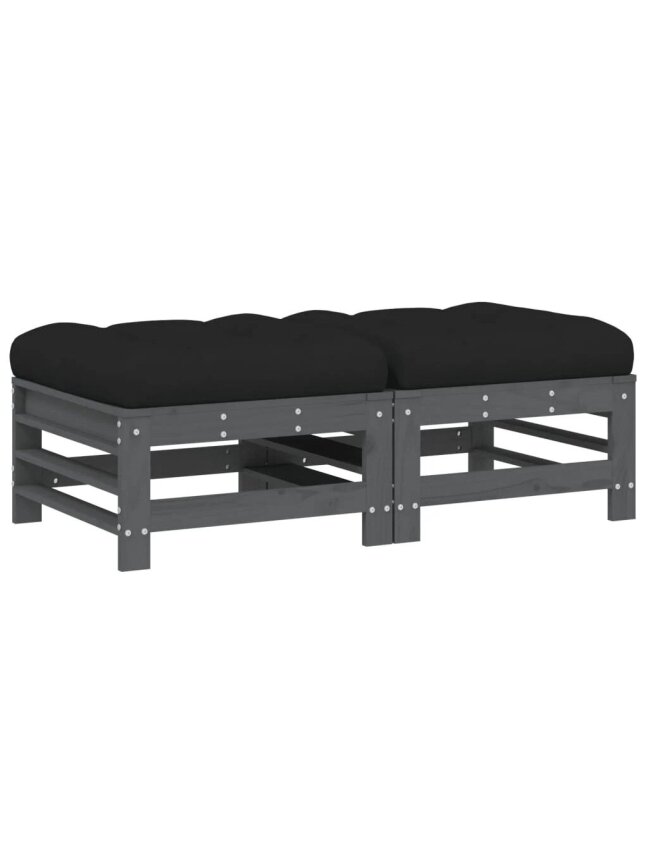Garden stools with cushions, 2 pcs, gray, pine solid wood 1