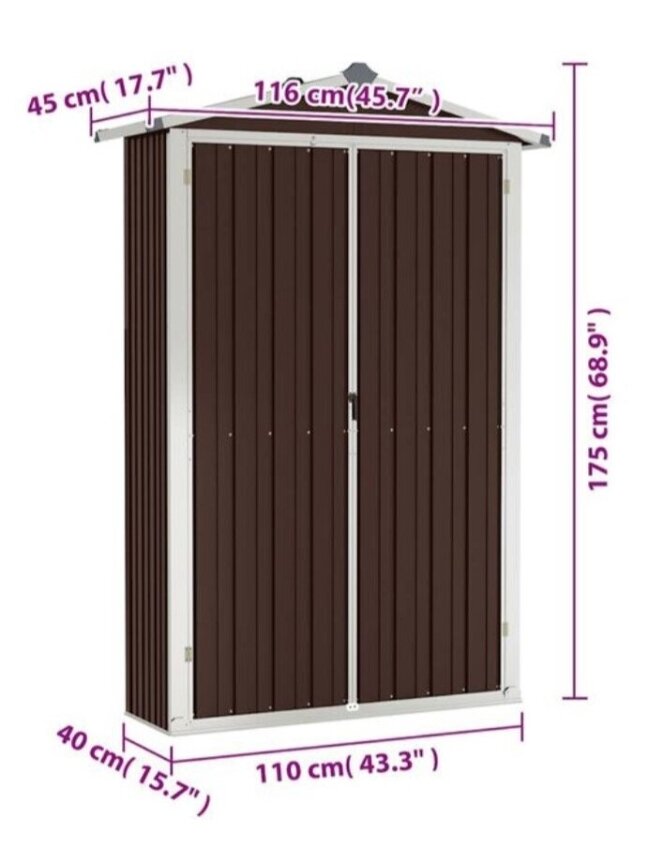 Garden Shed, Brown, 116 × 45 × 175 cm, Galvanized Steel 8