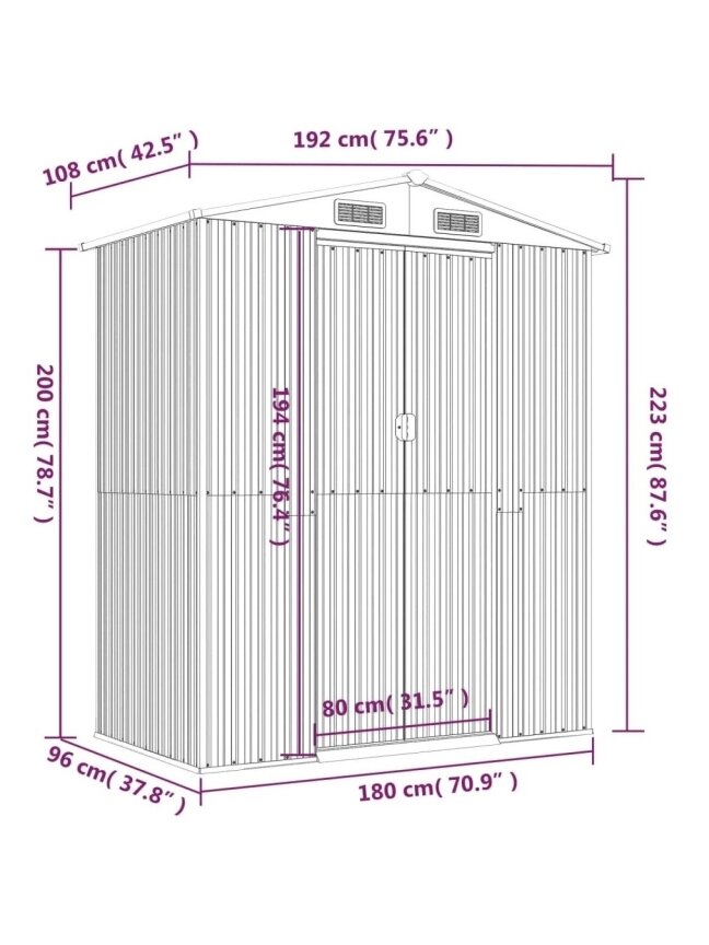 Garden shed, green, 192×108×223 cm, galvanized steel 6