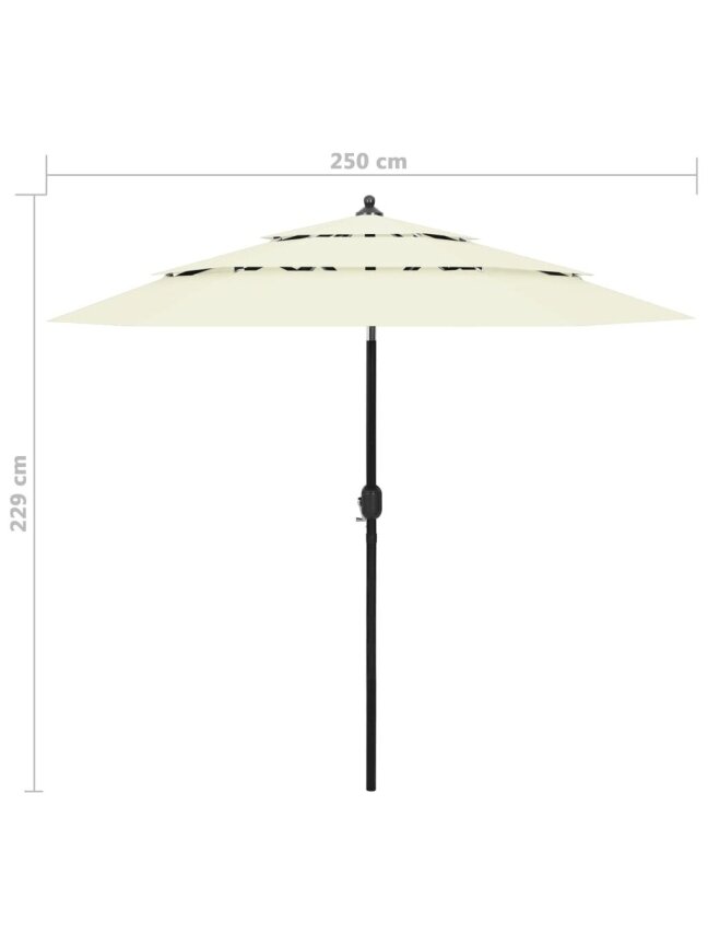 Parasol ogrodowy z aluminiowym słupkiem, kolor piaskowy, 2,5 m, 3 wysokości 6