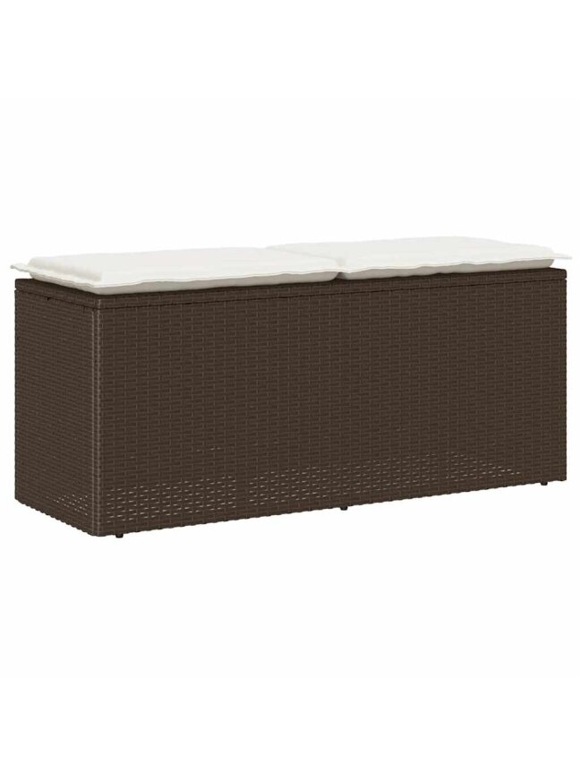 Garden bench with cushion, brown, 110 x 40 x 44 cm, poly rattan 2
