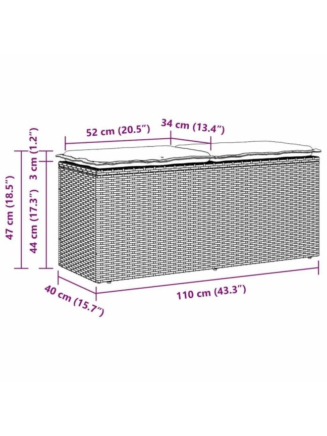 Garden bench with cushion, brown, 110 x 40 x 44 cm, poly rattan 7