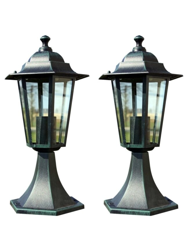 Garden lights, 2 pcs, dark green/black, aluminum (2x40249)