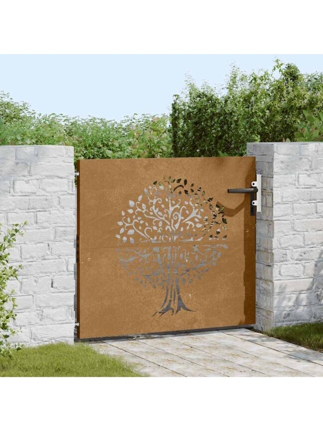Sodo vartai, 85x100cm, corten plienas, medžio dizaino 1