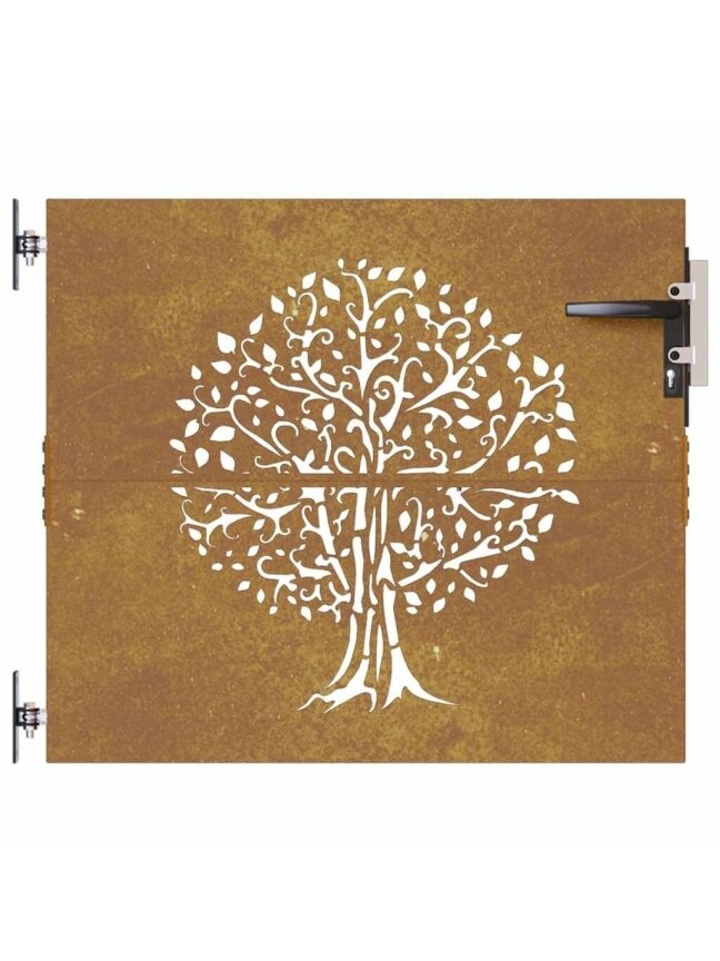 Sodo vartai, 85x100cm, corten plienas, medžio dizaino 3