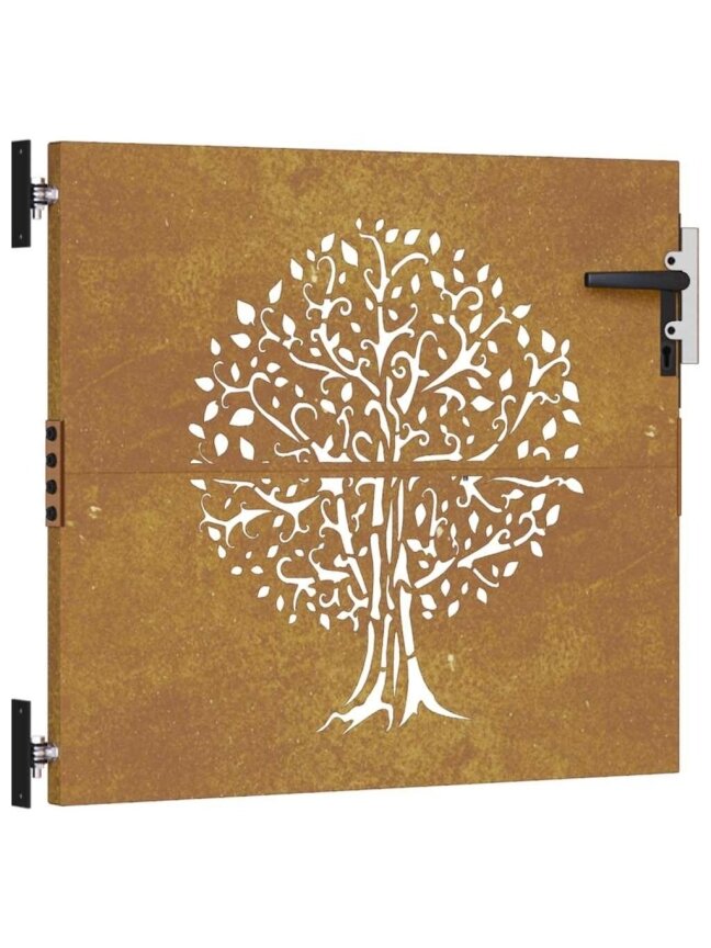Sodo vartai, 85x100cm, corten plienas, medžio dizaino 2