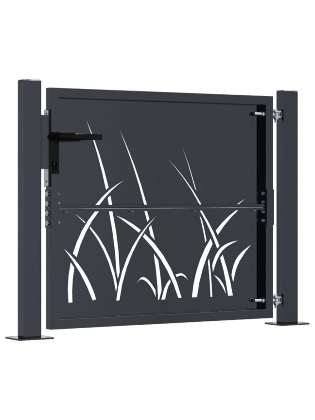 Brama ogrodowa, antracyt, 105x105 cm, stal, wzór trawy 3