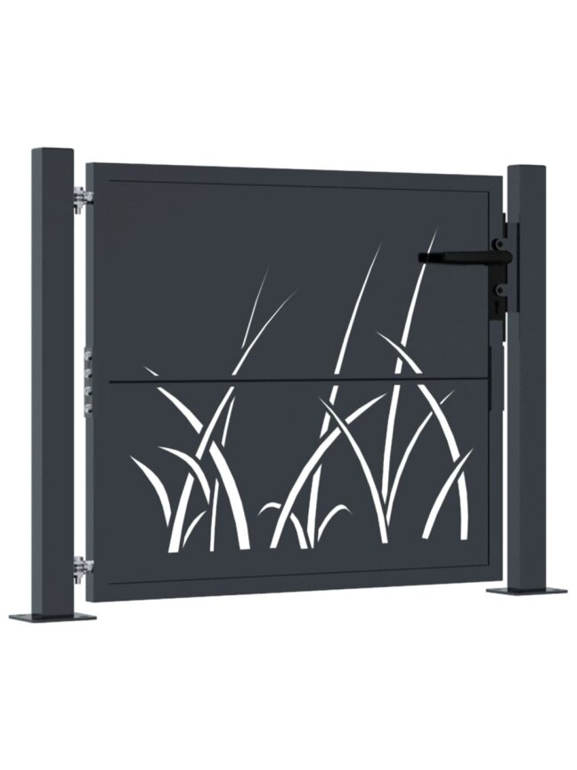 Brama ogrodowa, antracyt, 105x105 cm, stal, wzór trawy 1