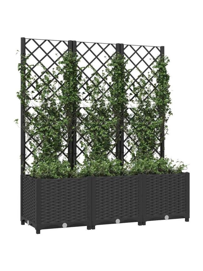 Sodo vazonas su grotelėmis, juodas, 120x40x136 cm, PP 2