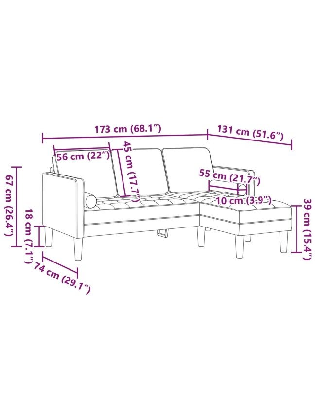 Sofa set, wine red, 173 x 131 x 67 cm, fabric 7