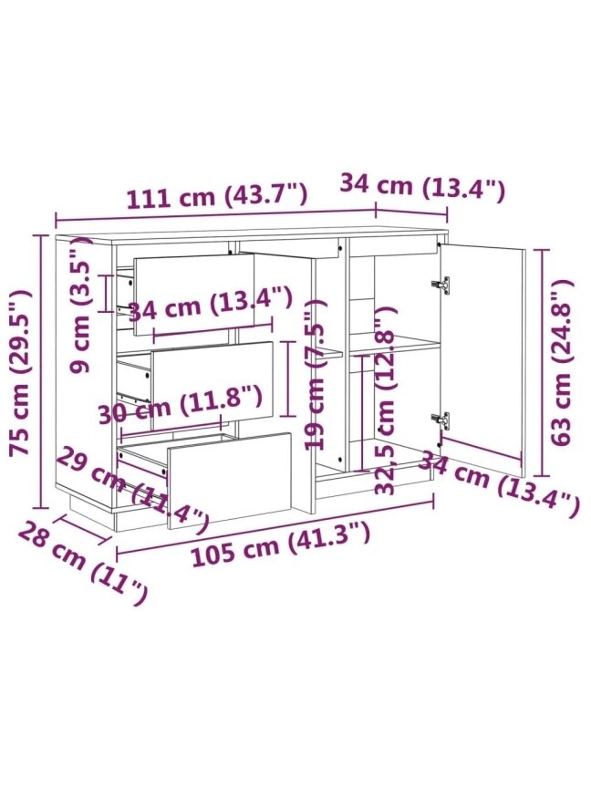 Side cabinet, 111x34x75 cm, solid pine wood 8 Side cabinet, 111x34x75 cm, solid pine wood 8