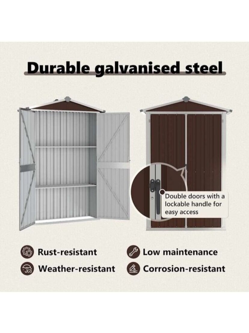 Garden Shed, Brown, 116 × 45 × 175 cm, Galvanized Steel 10