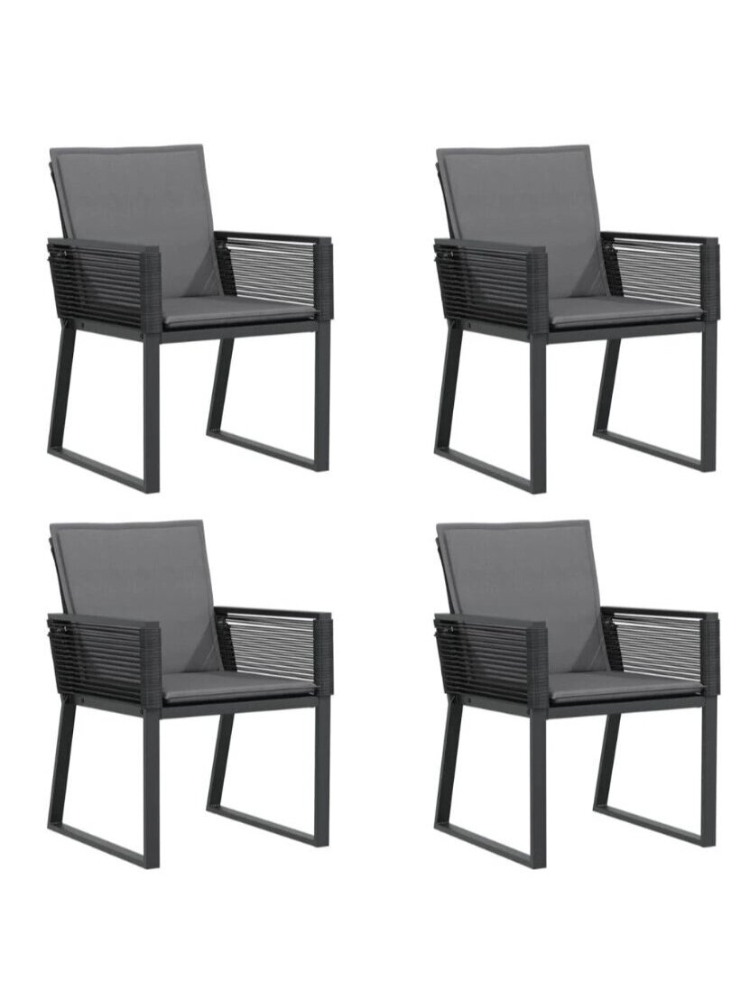Garden chairs with cushions, 4 pcs, black, poly rattan Garden chairs with cushions, 4 pcs, black, poly rattan