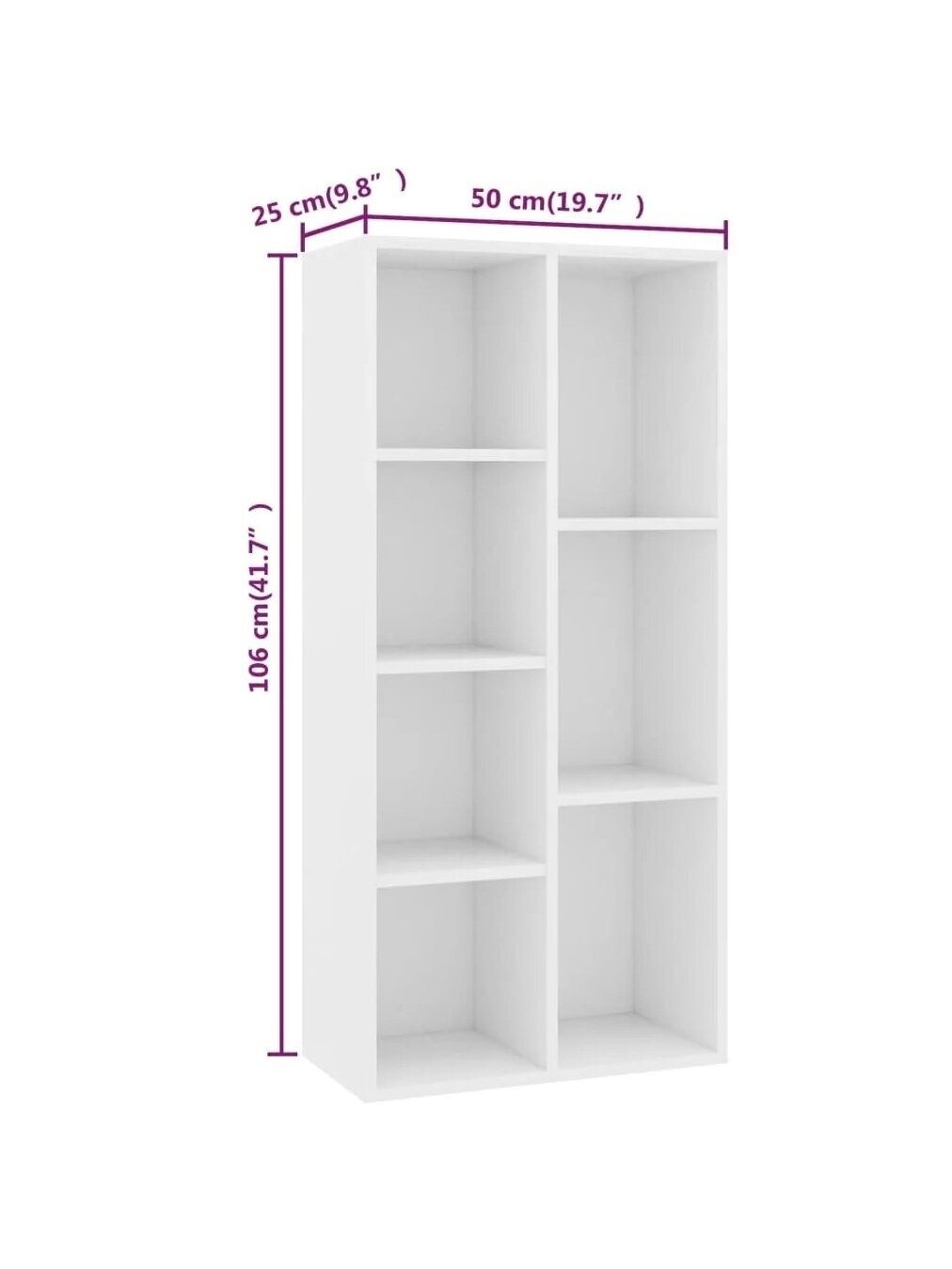 Книжный шкаф, белый, 50 × 25 × 106 см, инженерная древесина 5